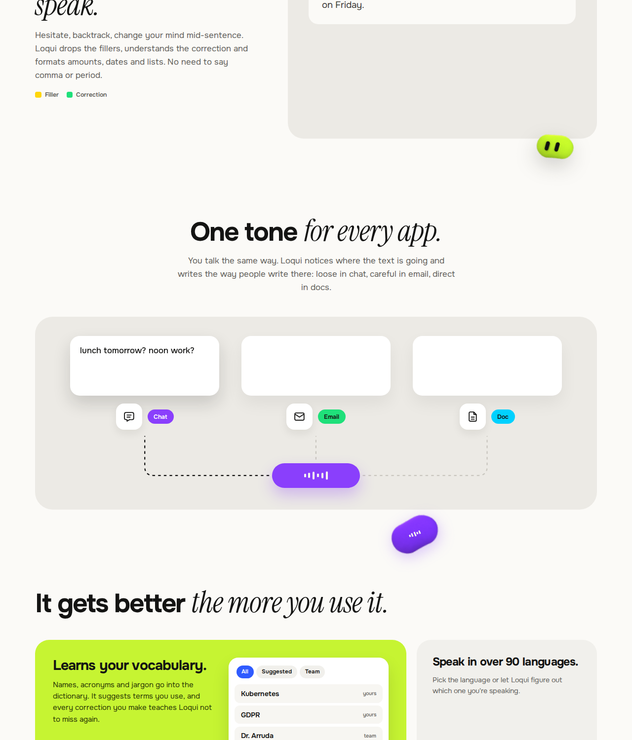 Loqui's tones — a different style for chat, email and docs