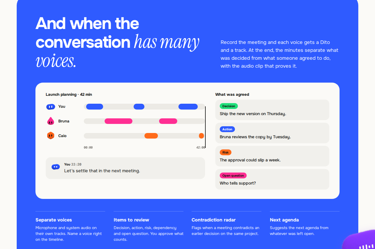 Loqui's meeting minutes — decisions, actions and audio proof