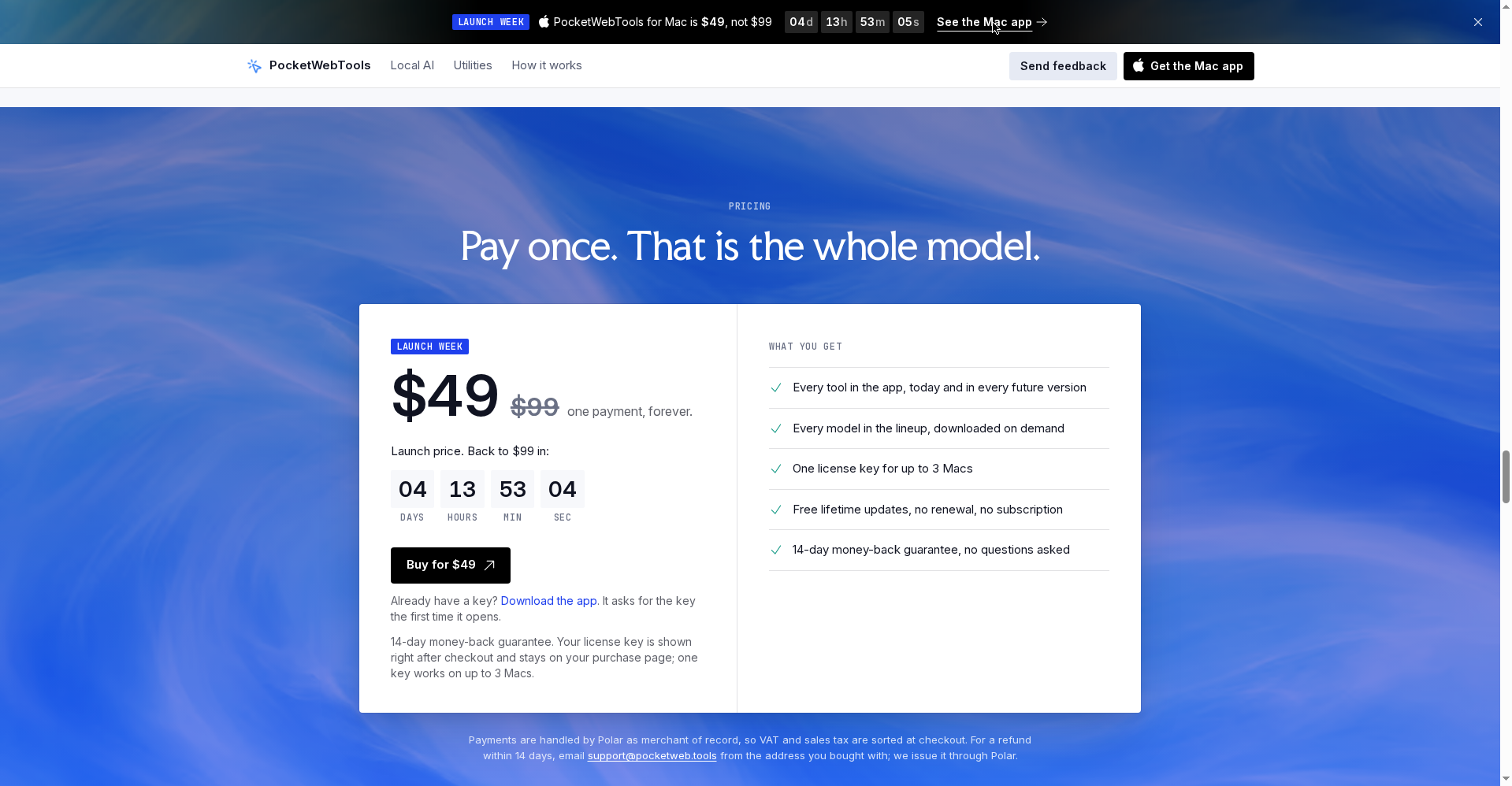 PocketWebTools Mac app pricing