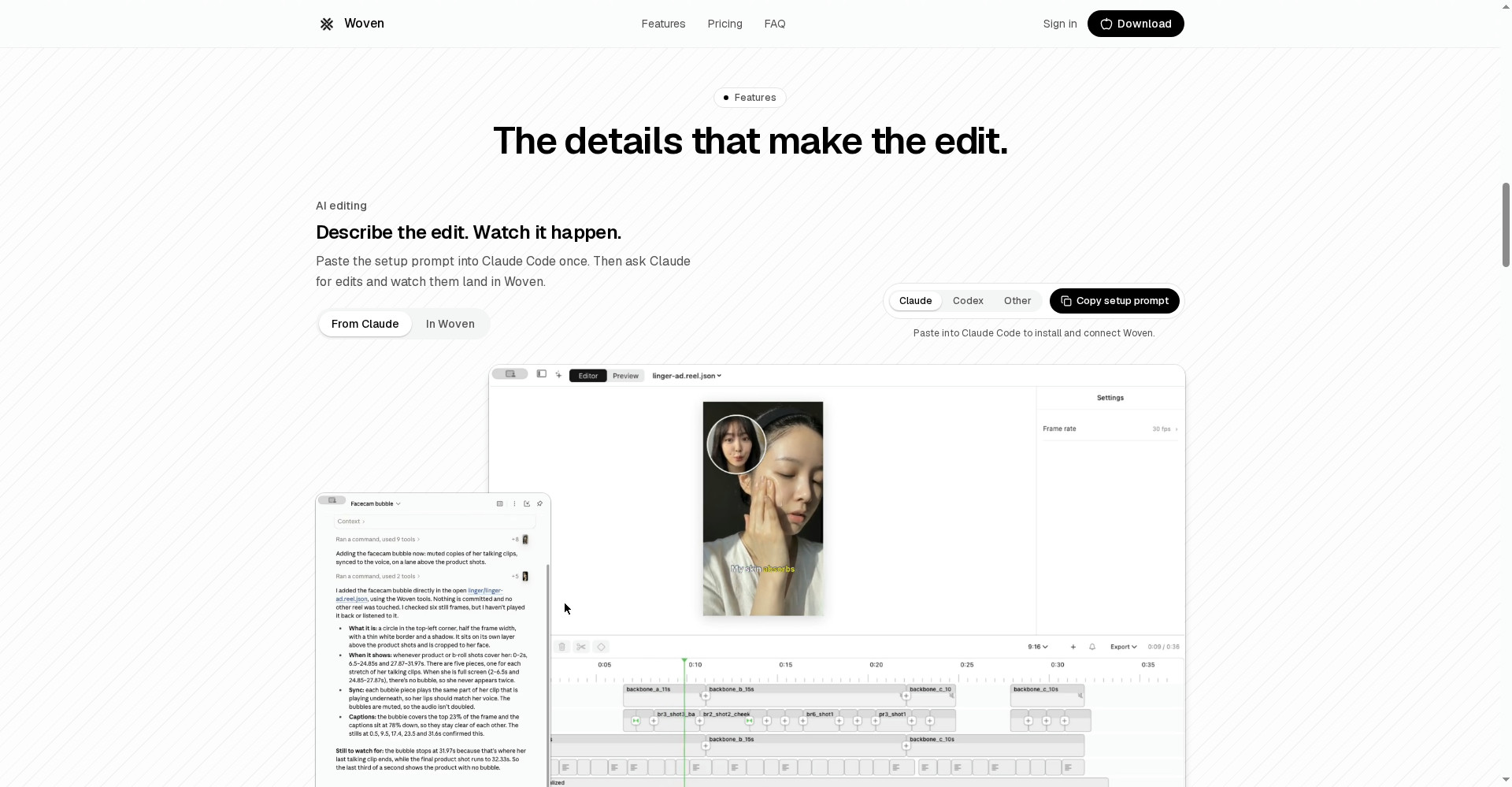 Woven's AI editing: describe the edit and watch it land in Woven