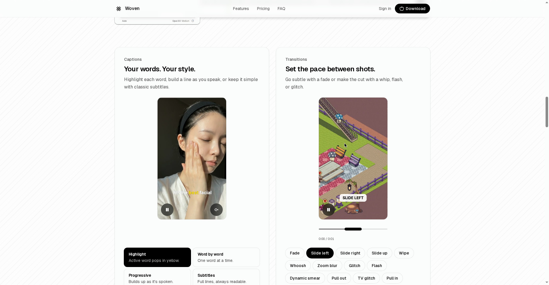 Woven's captions and transitions — style plus pace